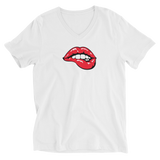 Sexy Mouth Short Sleeve V-Neck T-Shirt White